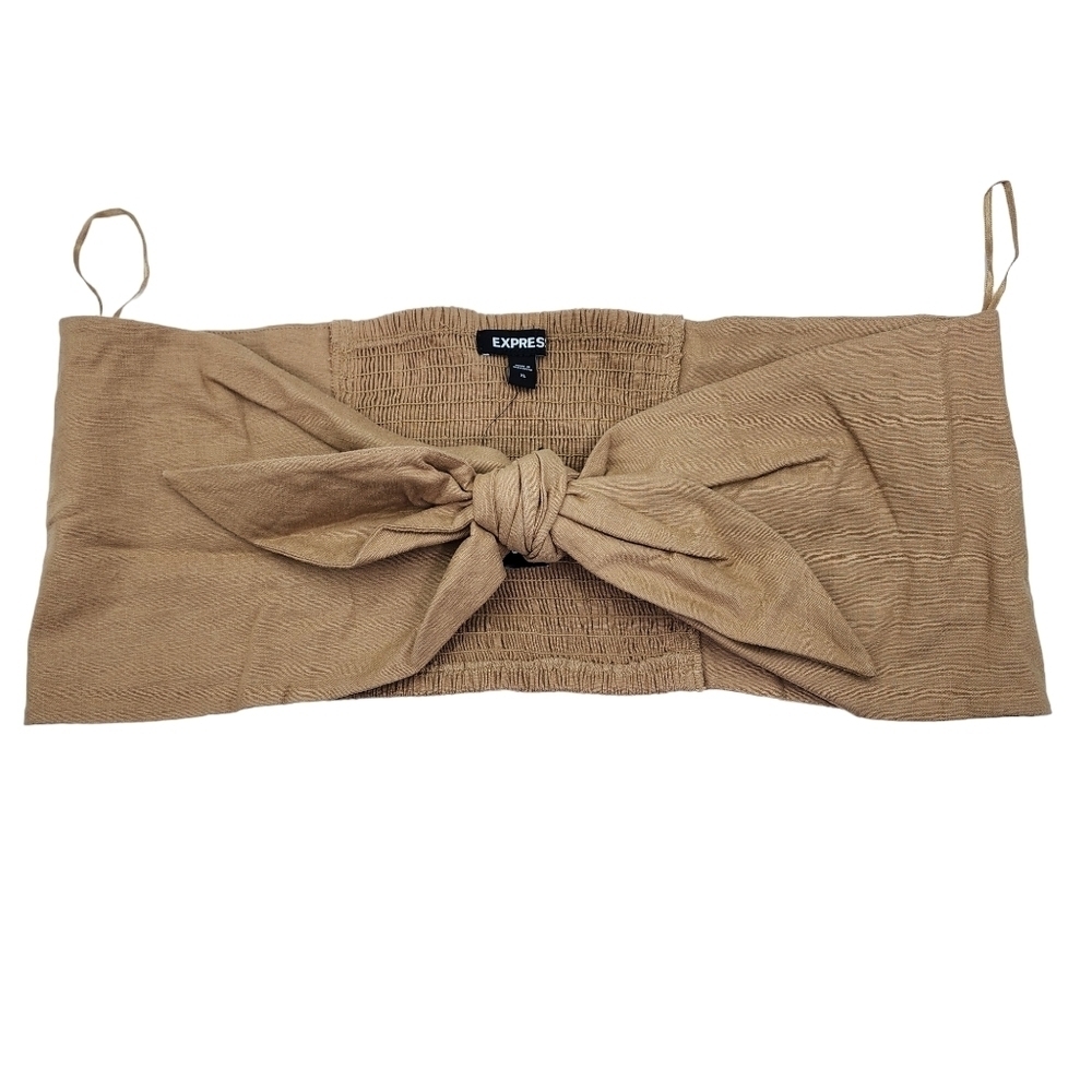 Express Women's Linen-Blend Tie Front Bandeau Top